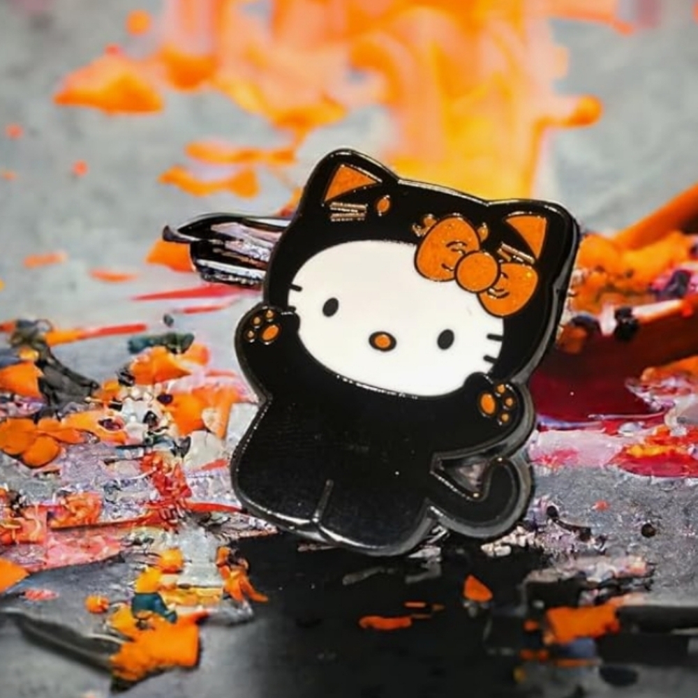 Hello Kitty Black Cat Pin with Orange Bow